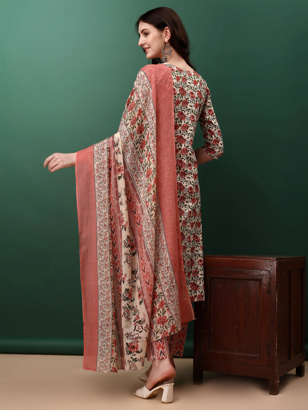 Floral Printed Kurta With Pant & Dupatta, Pink - Hiral Fashion - Distacart
