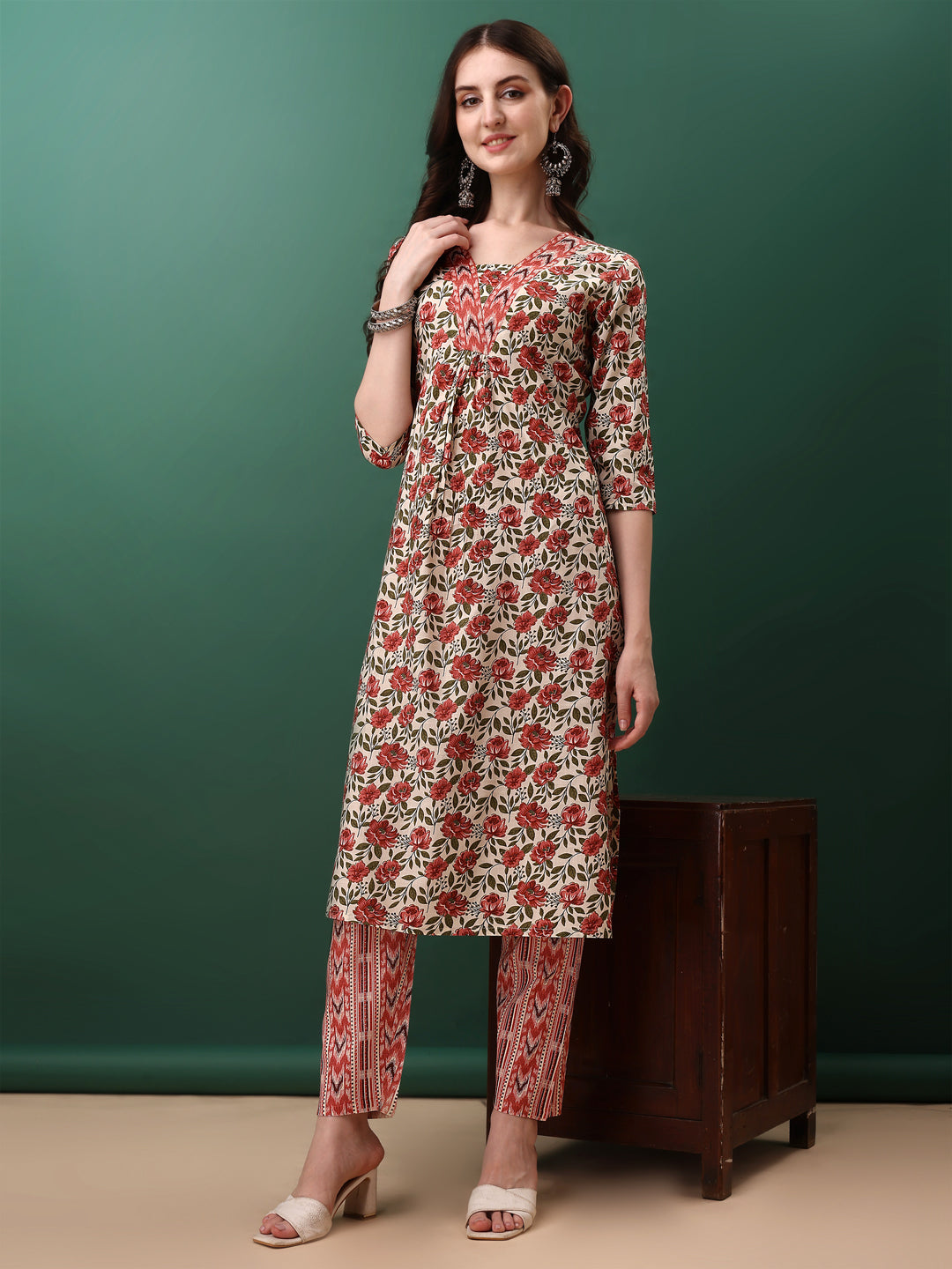 Floral Printed Kurta With Pant & Dupatta, Pink - Hiral Fashion - Distacart