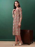 Floral Printed Kurta With Pant & Dupatta, Pink - Hiral Fashion - Distacart