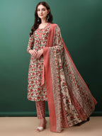 Floral Printed Kurta With Pant & Dupatta, Pink - Hiral Fashion - Distacart