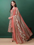 Floral Printed Kurta With Pant & Dupatta, Pink - Hiral Fashion - Distacart