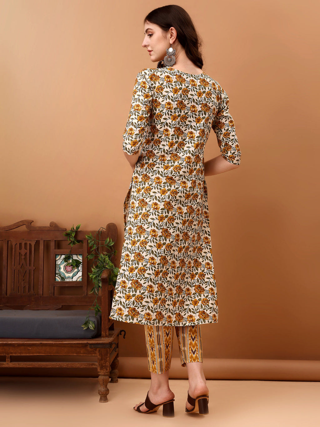 Floral Printed Kurta With Pant & Dupatta, Yellow - Hiral Fashion - Distacart