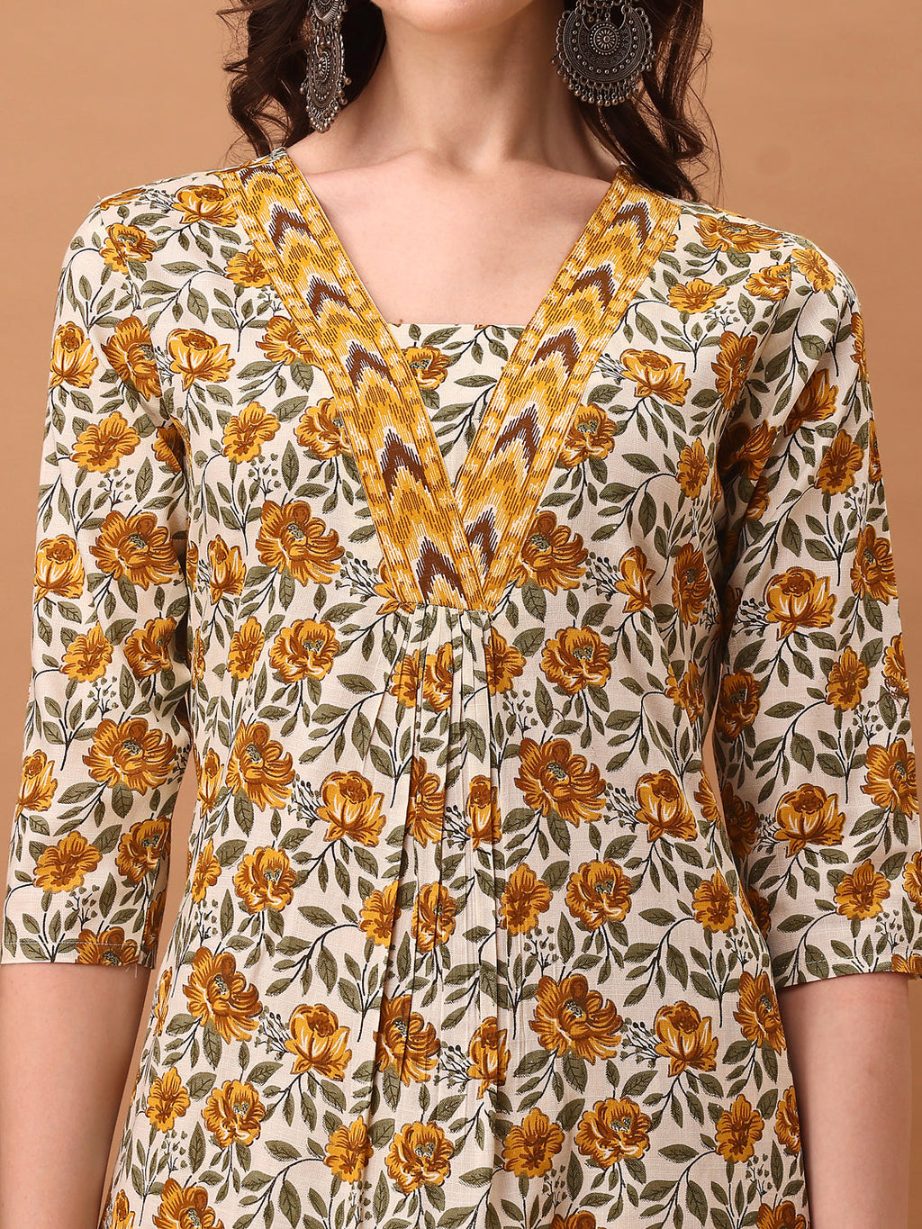 Floral Printed Kurta With Pant & Dupatta, Yellow - Hiral Fashion - Distacart