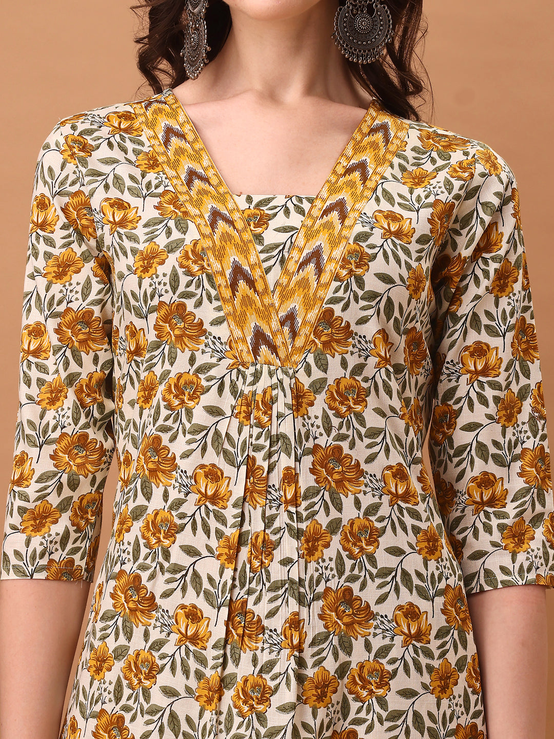 Floral Printed Kurta With Pant & Dupatta, Yellow - Hiral Fashion - Distacart