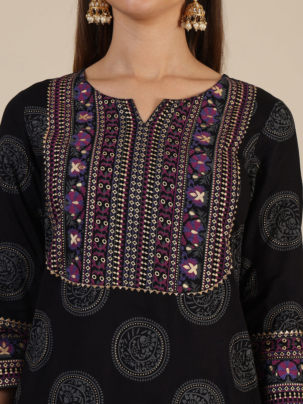 Printed Rayon Kurta With Pant & Printed Dupatta, Black - Hiral Fashion