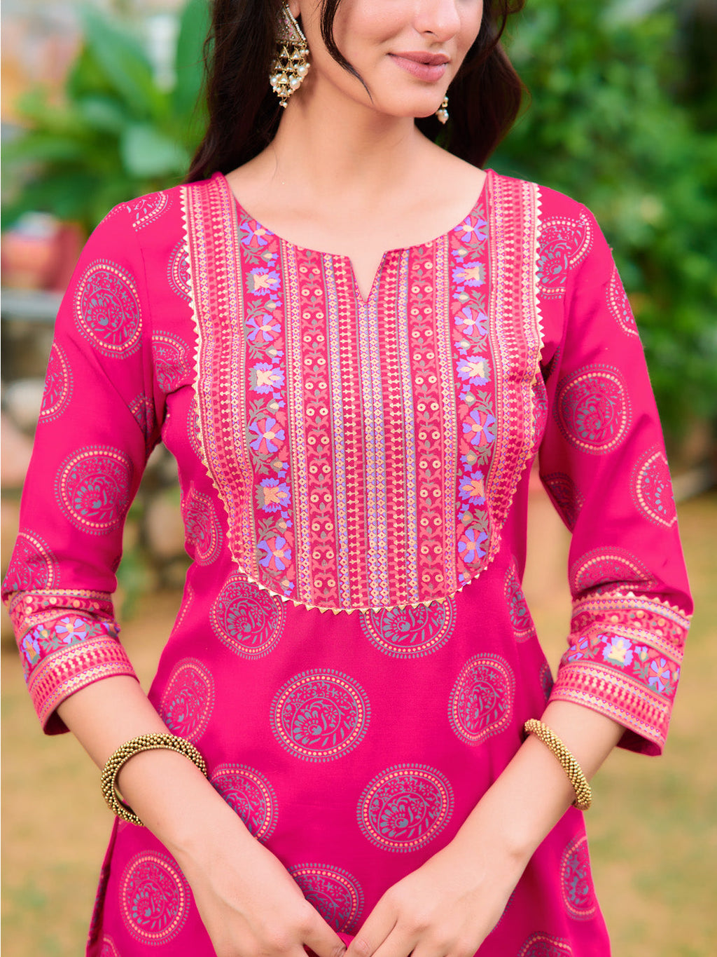 Printed Rayon Kurta With Pant & Printed Dupatta, Pink - Hiral Fashion - Distacart