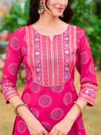 Printed Rayon Kurta With Pant & Printed Dupatta, Pink - Hiral Fashion - Distacart