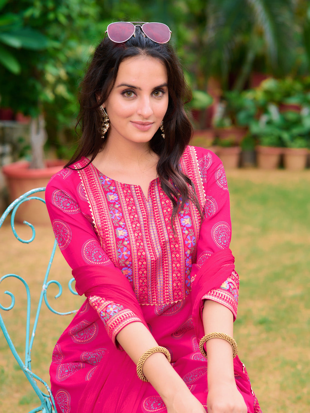 Printed Rayon Kurta With Pant & Printed Dupatta, Pink - Hiral Fashion - Distacart