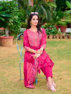 Printed Rayon Kurta With Pant & Printed Dupatta, Pink - Hiral Fashion - Distacart