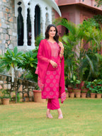 Printed Rayon Kurta With Pant & Printed Dupatta, Pink - Hiral Fashion - Distacart