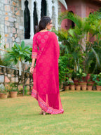 Printed Rayon Kurta With Pant & Printed Dupatta, Pink - Hiral Fashion - Distacart