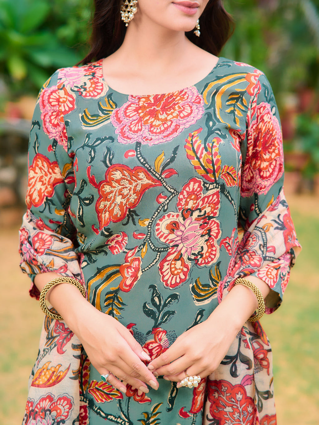 Printed Kurta With Pant & Printed Dupatta, Green - Hiral Fashion - Distacart
