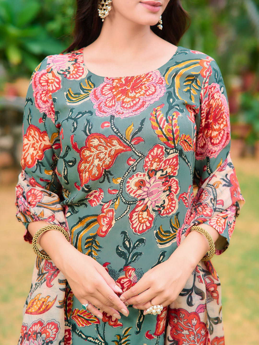 Printed Kurta With Pant & Printed Dupatta, Green - Hiral Fashion - Distacart
