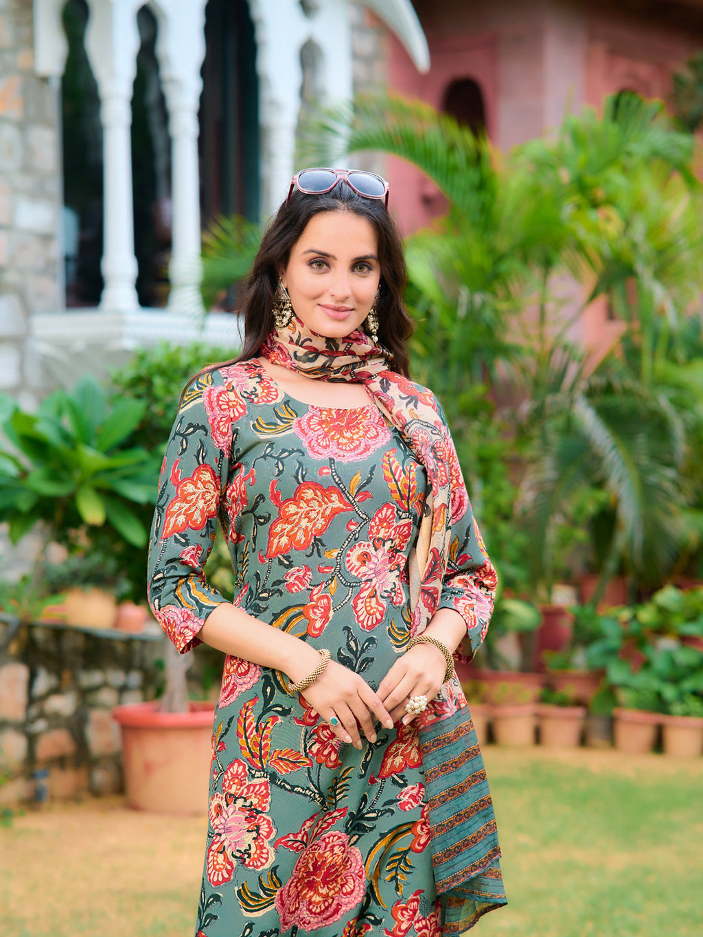 Printed Kurta With Pant & Printed Dupatta, Green - Hiral Fashion - Distacart