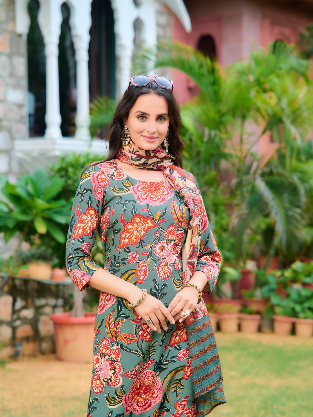 Printed Kurta With Pant & Printed Dupatta, Green - Hiral Fashion - Distacart