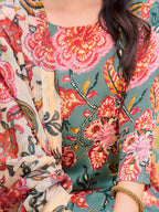 Printed Kurta With Pant & Printed Dupatta, Green - Hiral Fashion - Distacart