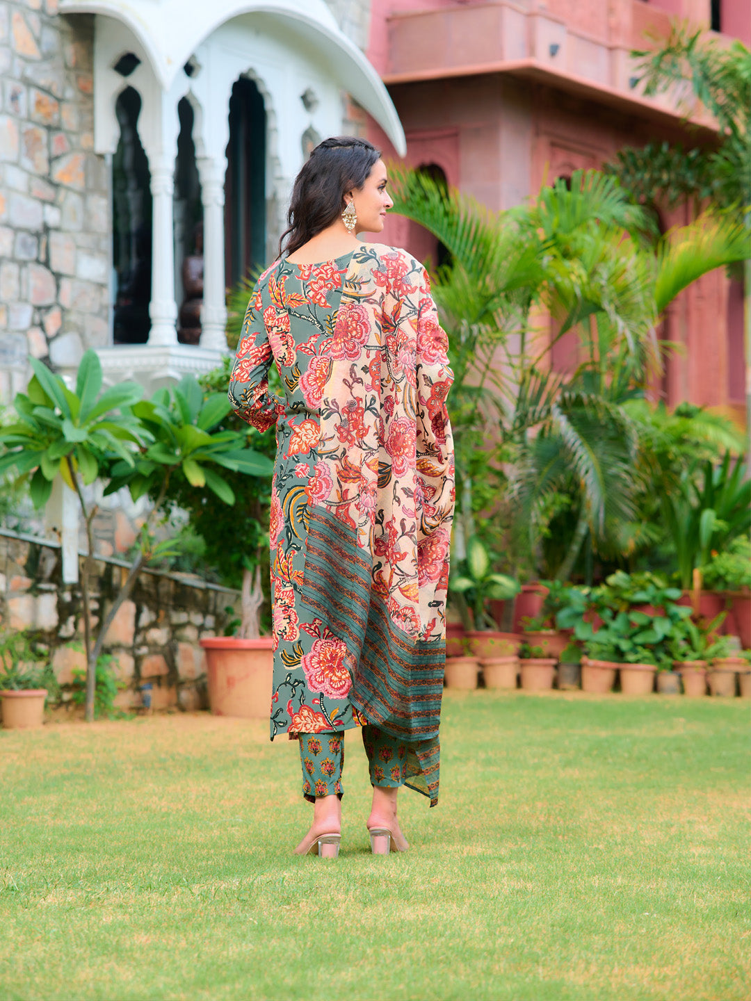 Printed Kurta With Pant & Printed Dupatta, Green - Hiral Fashion - Distacart