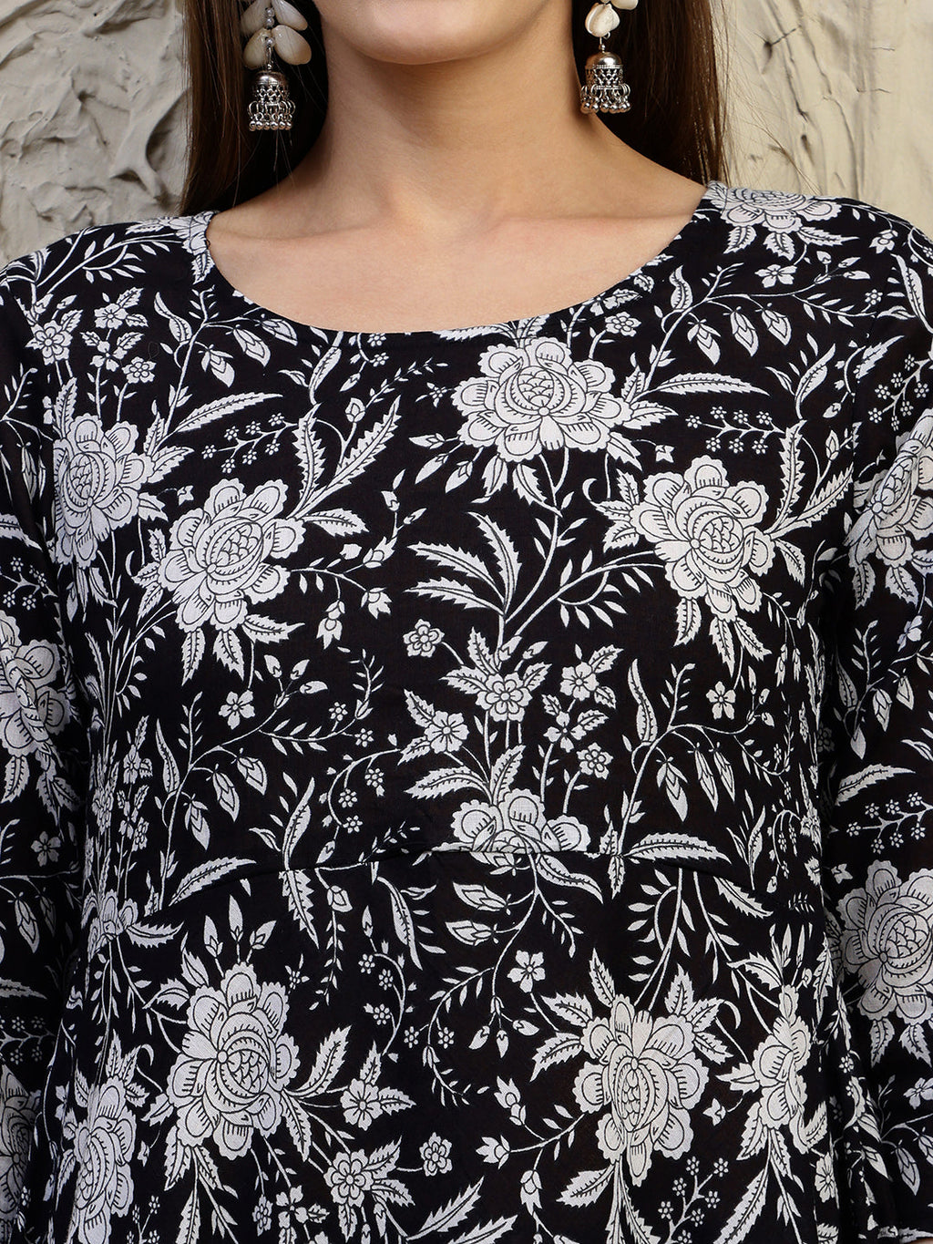 Floral Printed Flared Kurta With Pant & Dupatta, Black - Hiral Fashion - Distacart