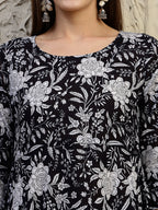 Floral Printed Flared Kurta With Pant & Dupatta, Black - Hiral Fashion - Distacart