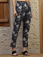 Floral Printed Flared Kurta With Pant & Dupatta, Black - Hiral Fashion - Distacart