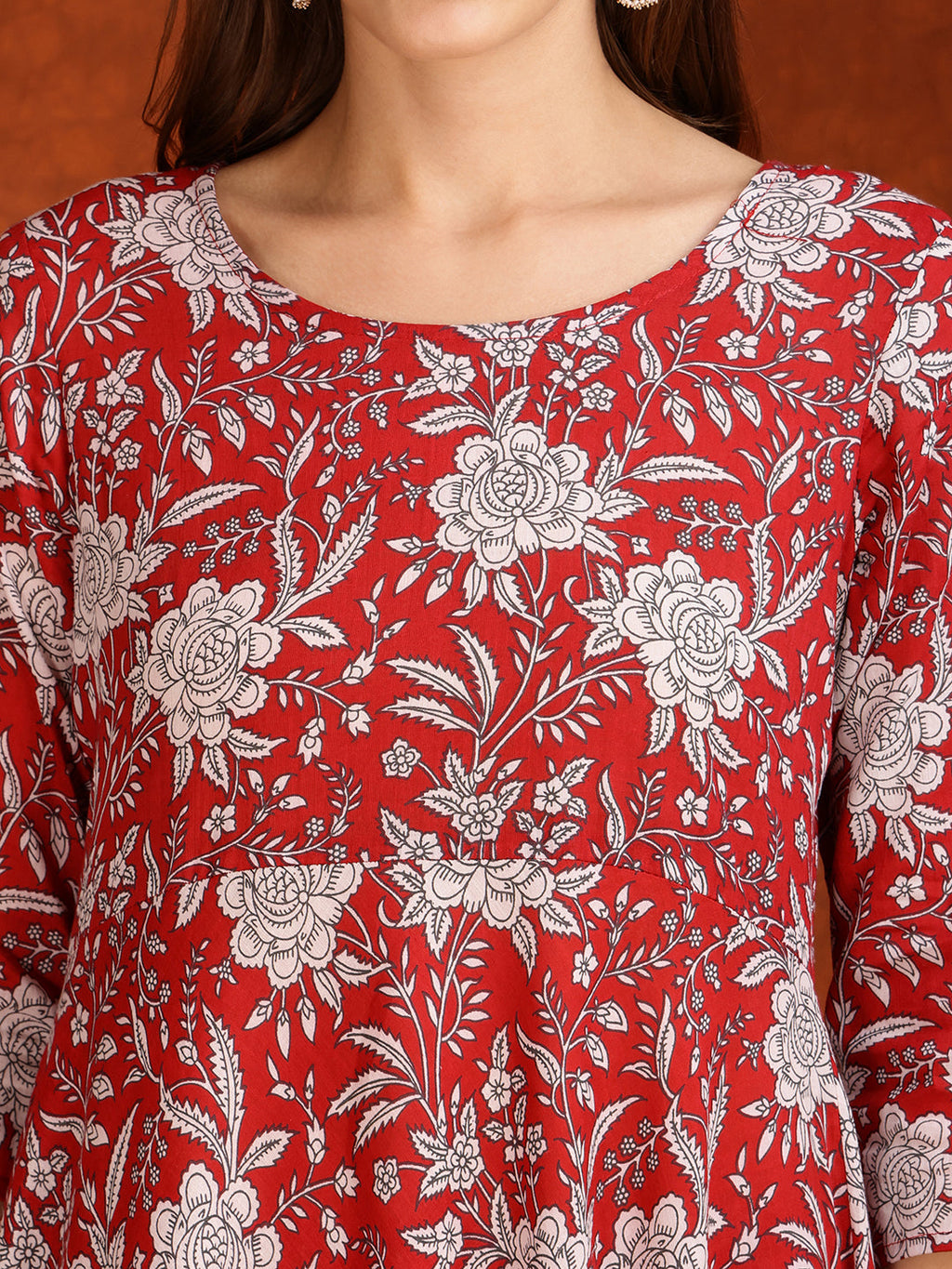 Floral Printed Flared Kurta With Pant & Dupatta, Maroon - Hiral Fashion - Distacart