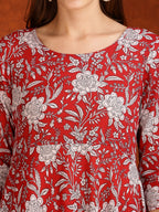 Floral Printed Flared Kurta With Pant & Dupatta, Maroon - Hiral Fashion - Distacart