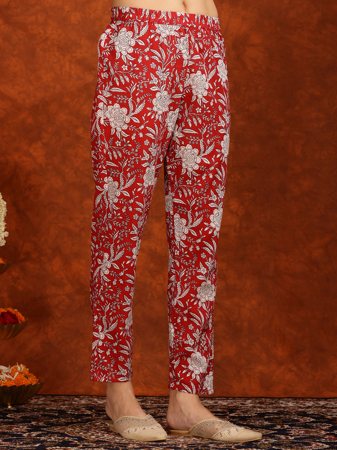 Floral Printed Flared Kurta With Pant & Dupatta, Maroon - Hiral Fashion - Distacart