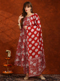 Floral Printed Flared Kurta With Pant & Dupatta, Maroon - Hiral Fashion - Distacart