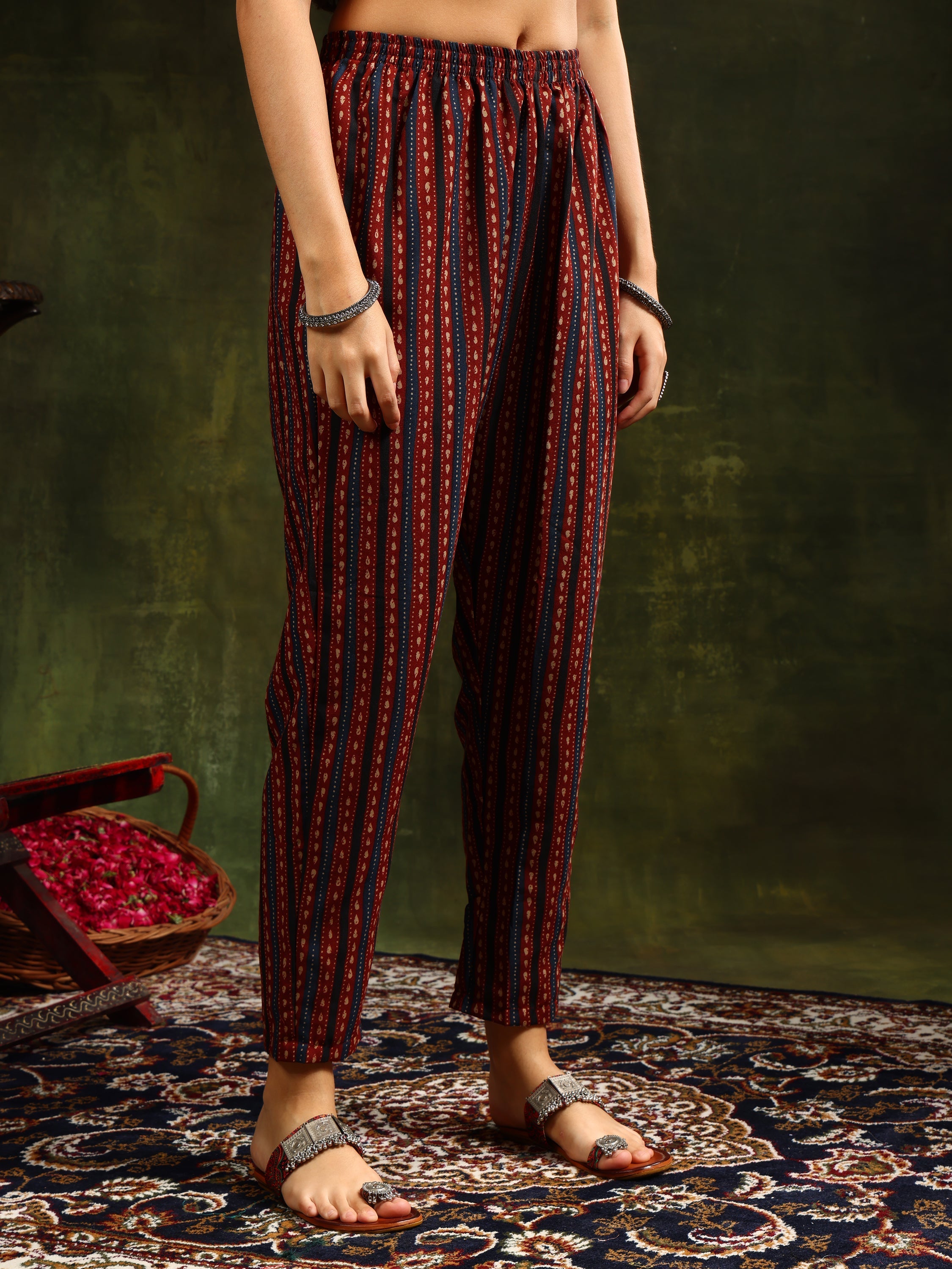 Printed Flared Anarkali Kurta With Pant & Dupatta, Rust - Hiral Fashion - Distacart