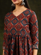 Printed Flared Anarkali Kurta With Pant & Dupatta, Rust - Hiral Fashion - Distacart