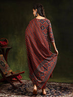 Printed Flared Anarkali Kurta With Pant & Dupatta, Rust - Hiral Fashion - Distacart