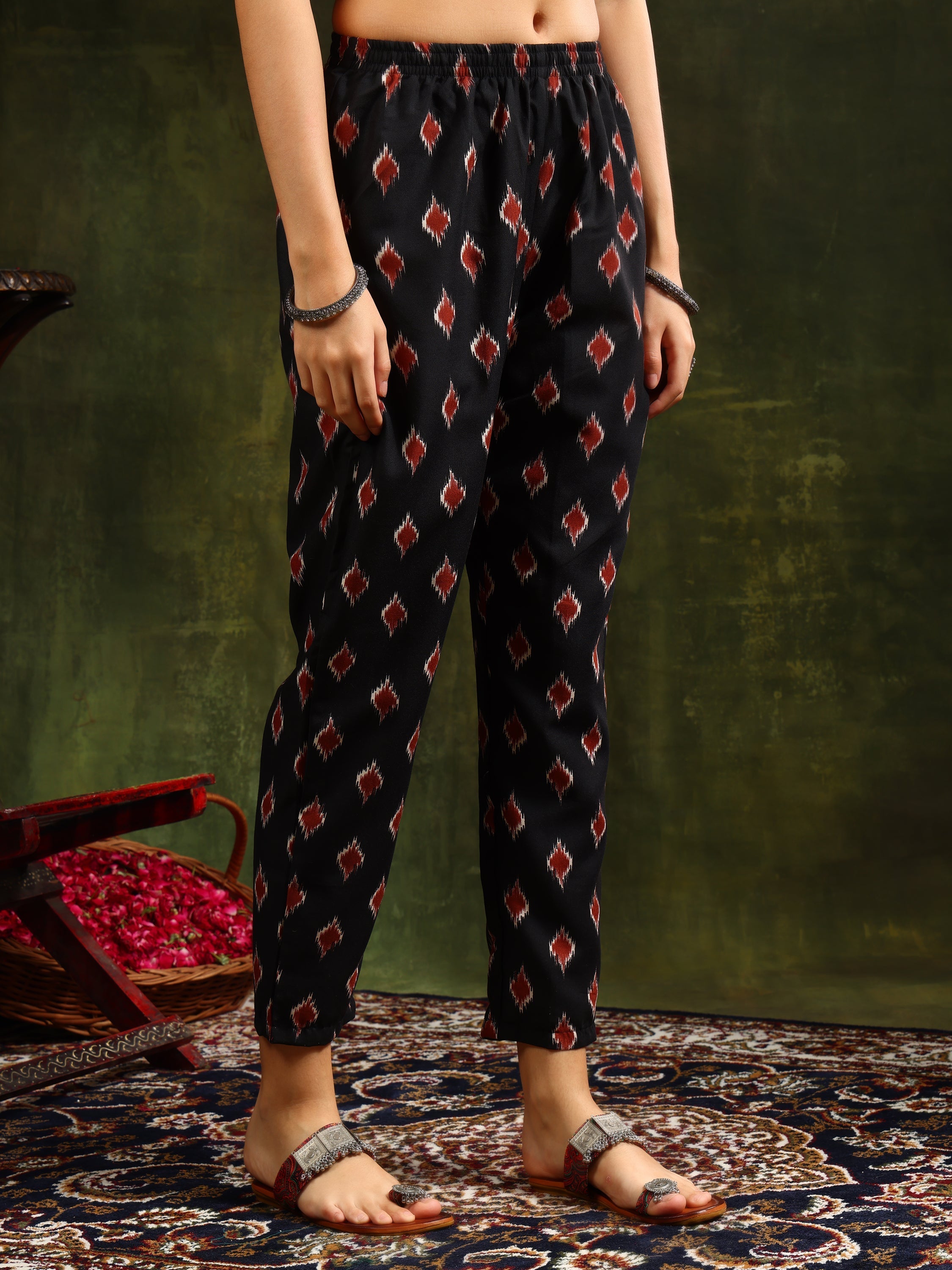 Ethnic Motifs Printed Aline Kurta With Pant & Dupatta, Black - Hiral Fashion - Distacart