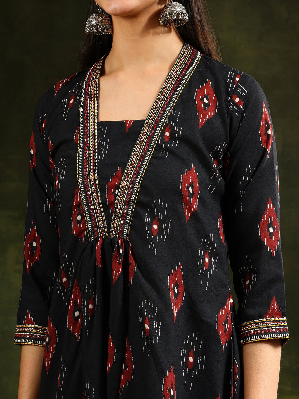 Ethnic Motifs Printed Aline Kurta With Pant & Dupatta, Black - Hiral Fashion - Distacart