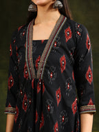 Ethnic Motifs Printed Aline Kurta With Pant & Dupatta, Black - Hiral Fashion - Distacart