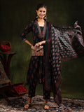 Ethnic Motifs Printed Aline Kurta With Pant & Dupatta, Black - Hiral Fashion - Distacart