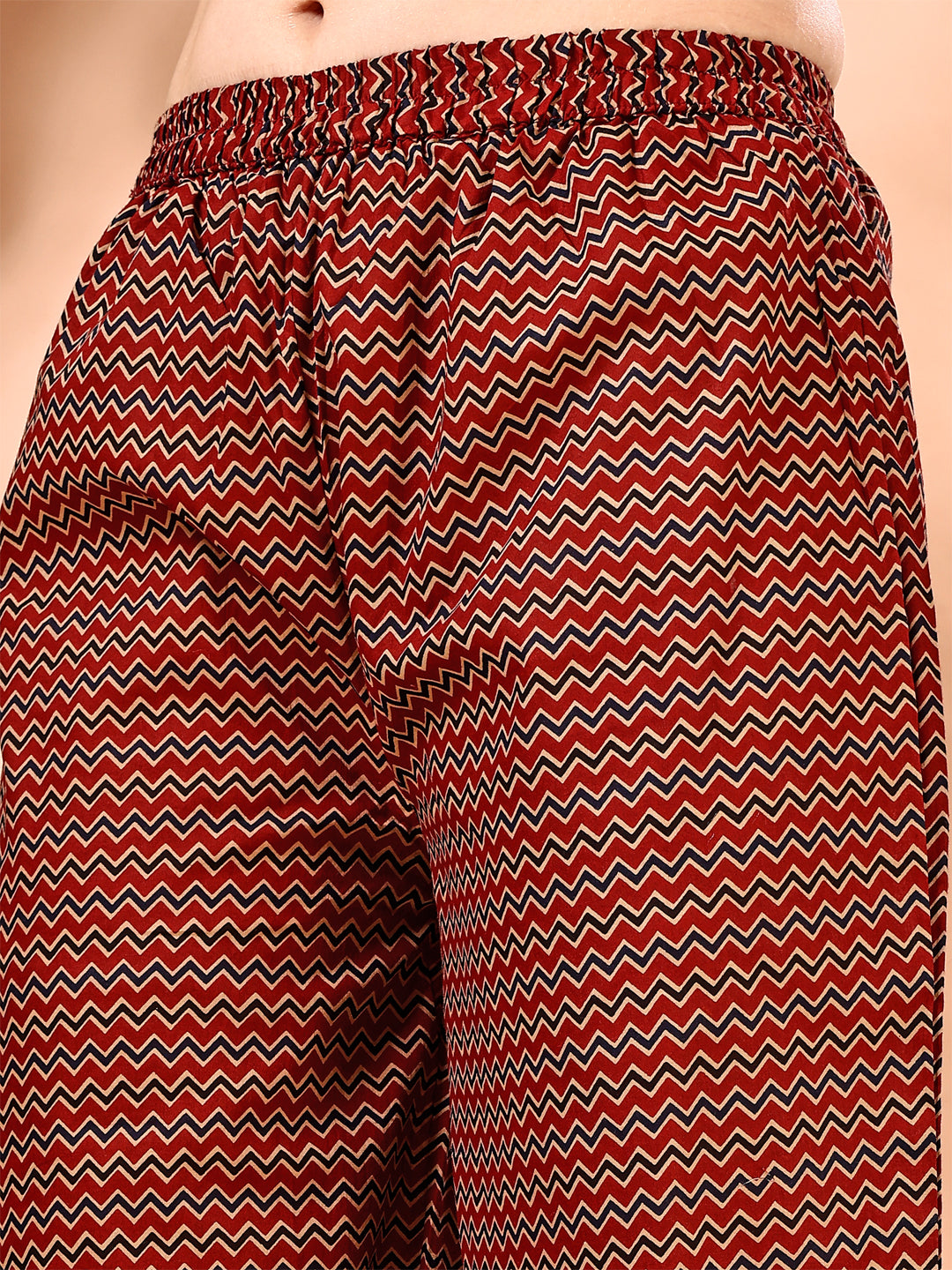 Flared Ethnic Motifs Printed Kurta With Palazzo Pant & Dupatta, Rust - Hiral Fashion - Distacart