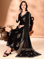 Embroidered & Ethnic Motifs Printed Flared Kurta With Pant & Dupatta, Black - Hiral Fashion - Distacart