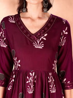 Embroidered & Ethnic Motifs Printed Flared Kurta With Pant & Dupatta, Purple - Hiral Fashion - Distacart