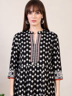 Khari Printed Anarkali Flared Kurta With Pant & Dupatta, Black - Hiral Fashion - Distacart