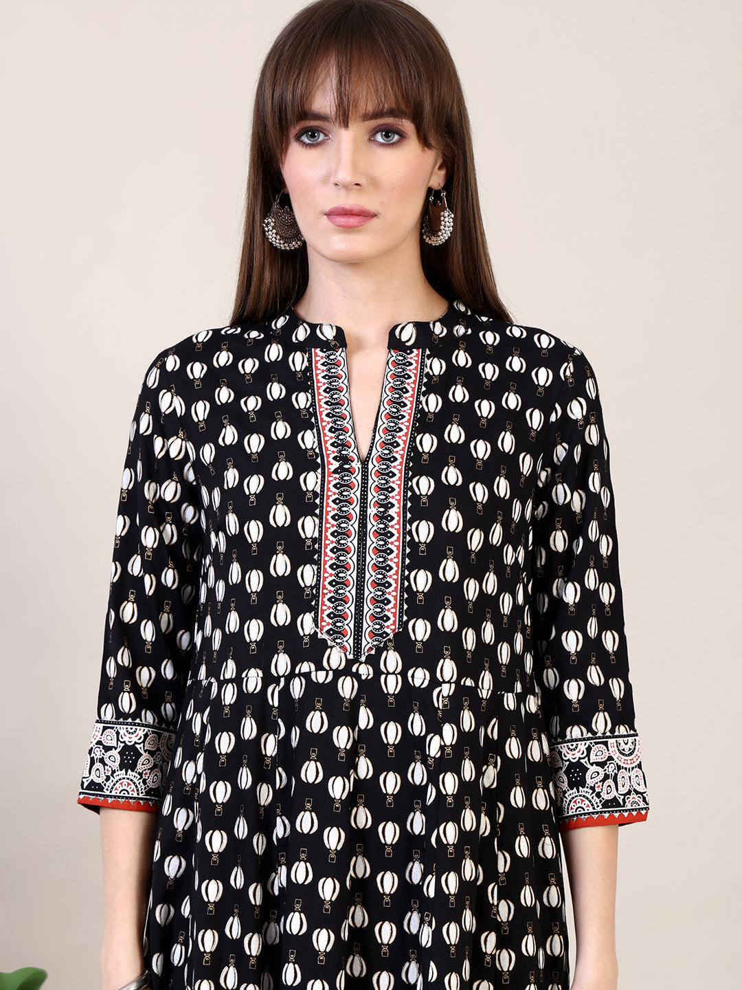 Khari Printed Anarkali Flared Kurta With Pant & Dupatta, Black - Hiral Fashion - Distacart