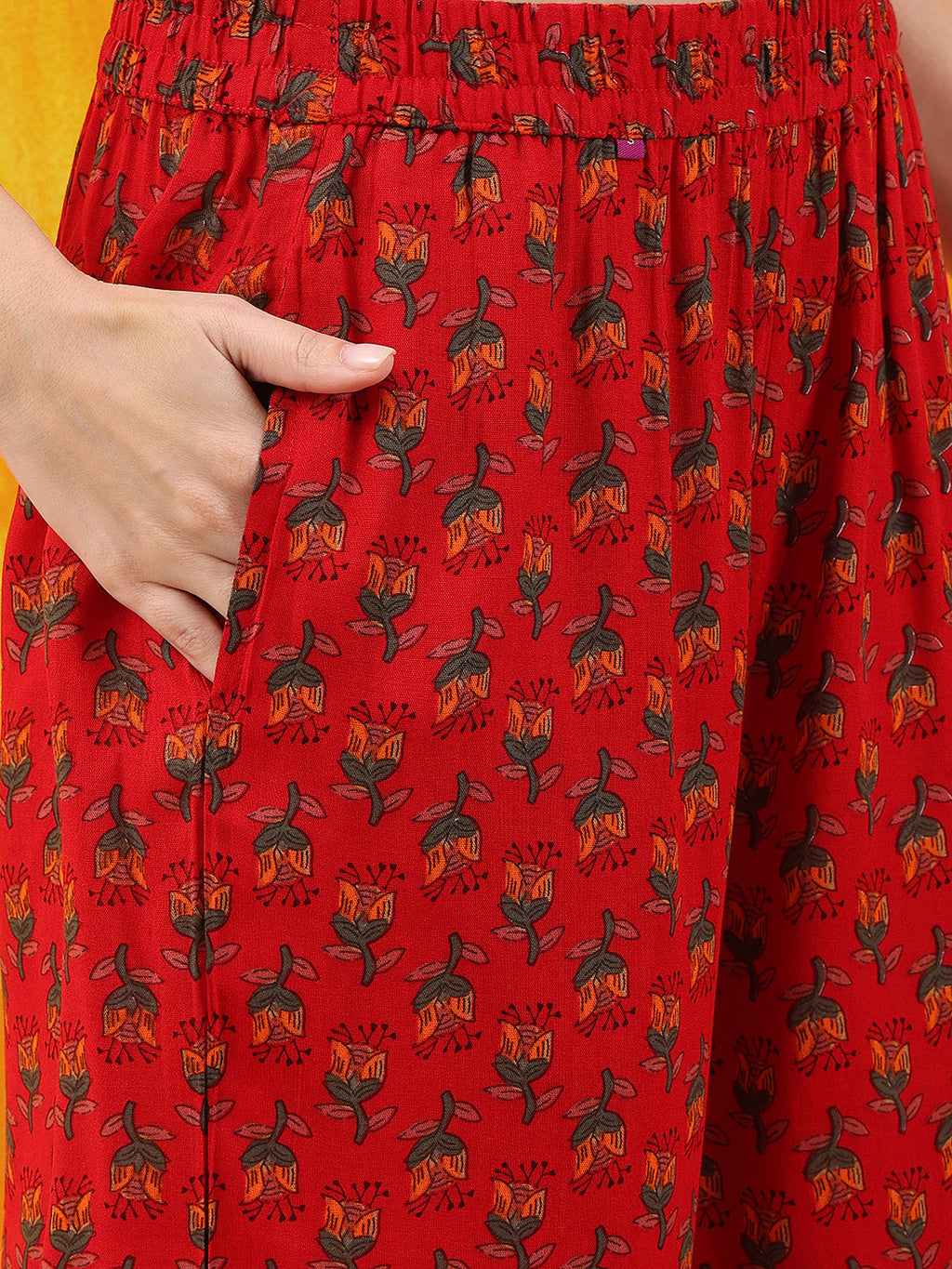 Floral Printed A-Line Flared Kurta With Palazzo & Dupatta, Red - Hiral Fashion - Distacart
