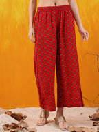 Floral Printed A-Line Flared Kurta With Palazzo & Dupatta, Red - Hiral Fashion - Distacart