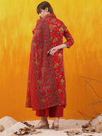 Floral Printed A-Line Flared Kurta With Palazzo & Dupatta, Red - Hiral Fashion - Distacart