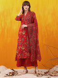 Floral Printed A-Line Flared Kurta With Palazzo & Dupatta, Red - Hiral Fashion - Distacart