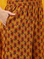 Floral Printed A-Line Flared Kurta With Palazzo & Dupatta, Mustard - Hiral Fashion - Distacart