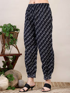 Printed Flared Kurta With Afghani Pant & Dupatta, Black - Hiral Fashion - Distacart