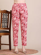 Floral Printed Flared Anarkali Kurta With Pant & Dupatta, Pink - Hiral Fashion - Distacart