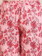 Floral Printed Flared Anarkali Kurta With Pant & Dupatta, Pink - Hiral Fashion - Distacart