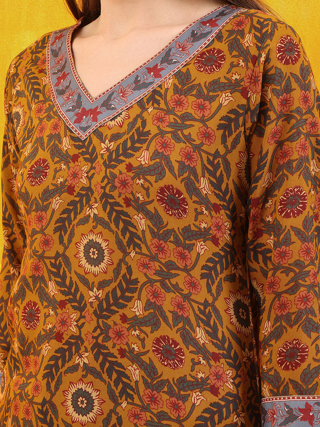 Printed Kurta With Afghani Pant & Dupatta, Mustard - Hiral Fashion - Distacart