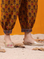 Printed Kurta With Afghani Pant & Dupatta, Mustard - Hiral Fashion - Distacart